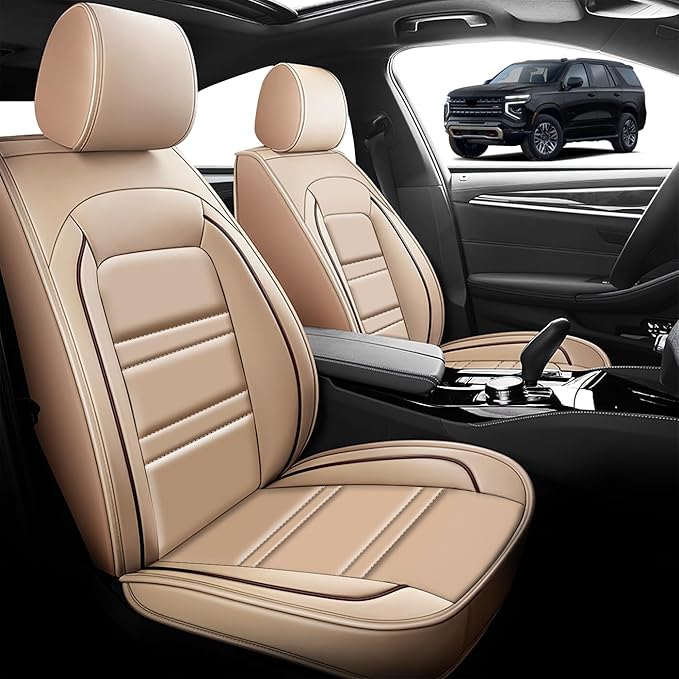 Seat Cover for Tahoe 1995-2025 | Car Seat Covers Front Seats, Waterproof Seat Protectors, Automotive Front Seat Covers (Front Seat, Beige)