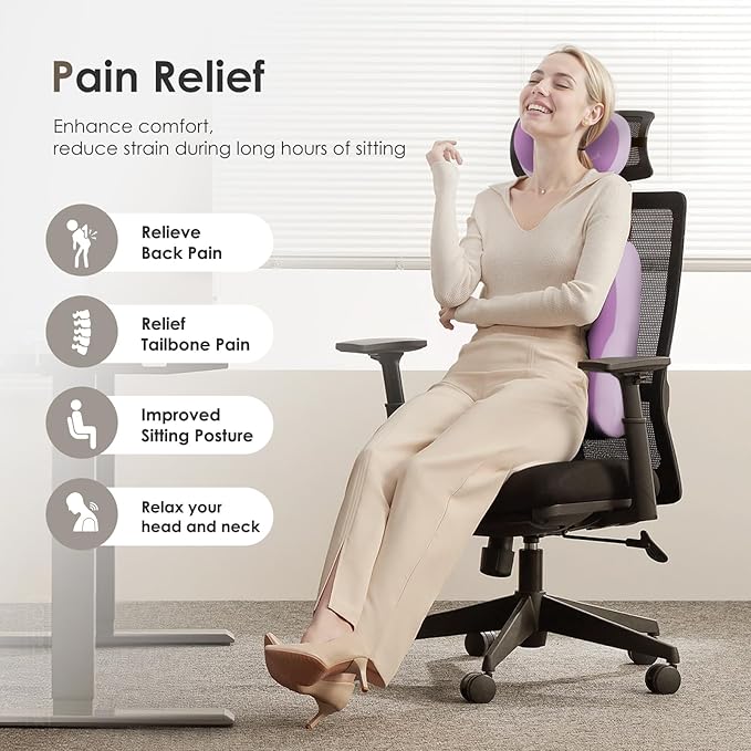 FLORICH Lumbar Support with Car headrest Back Pillow for Chairs Headrest Pillow for Car Ergonomic Ultrathick Memory Foam Back Pillow for Office Chair (Purple)