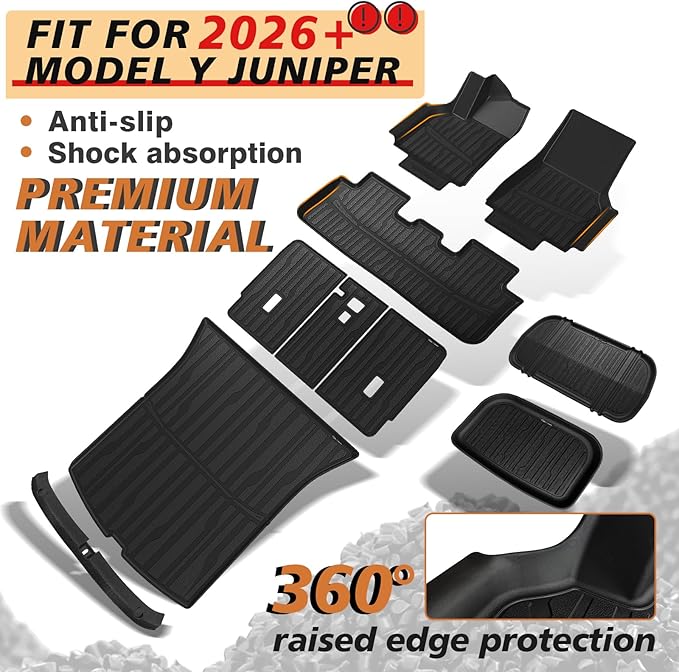 TripleAliners 10PCS Floor Mats Fit for 2026+ Tesla Model Y Juniper Set Full Protection All Weather TPE Anti-Slip Custom Fit Floor& Frunk& Trunk& Rear Lower& Backrest Mat& Bumper Guard