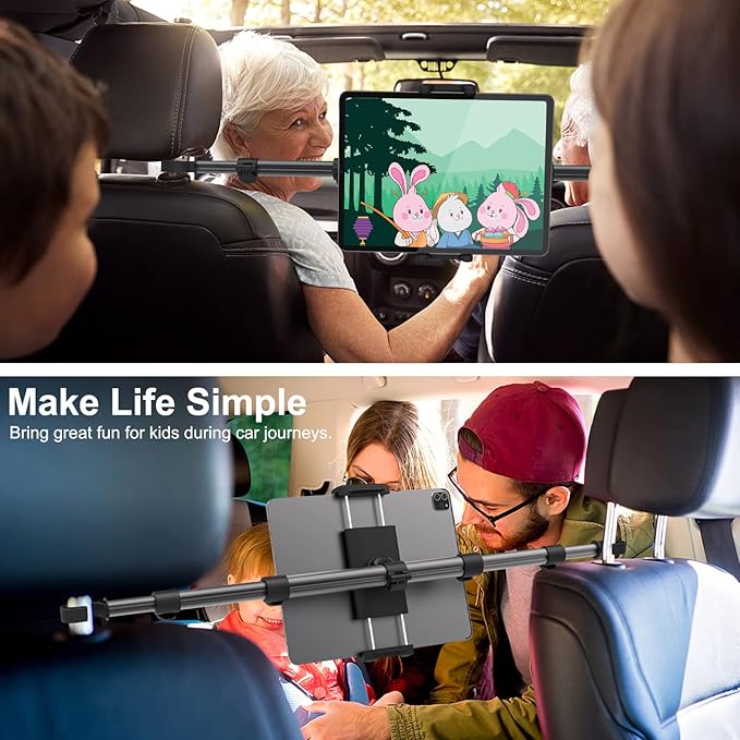 Car Headrest Tablet Holder, [Stretchable 32.67 inch Arm] Between Seat Tablet Mount for Car, Anti-Shake Backseat Phone Mount for Kids Fits iPad Pro 12.9 13 Air Mini, Galaxy Tabs, 4-13" Devices
