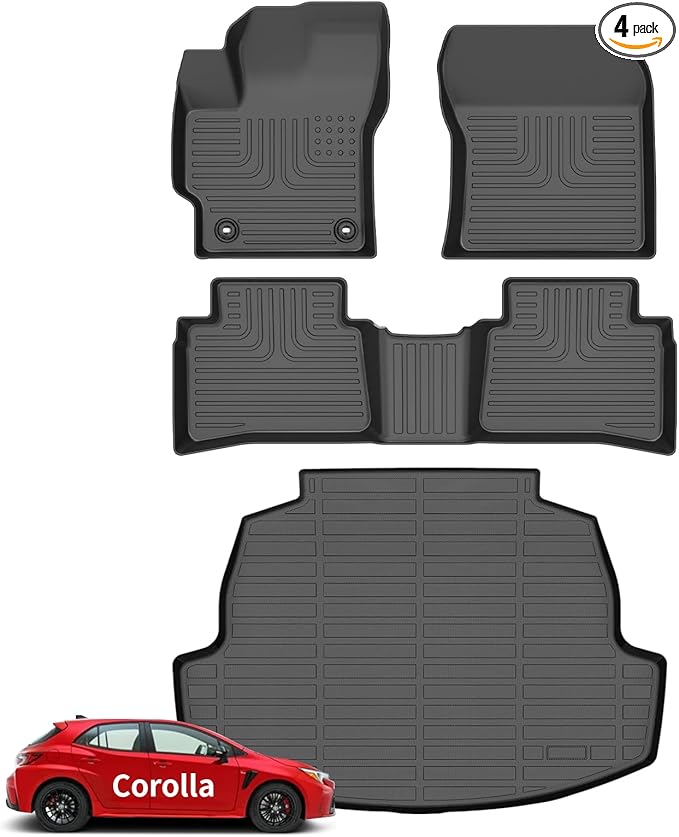 Wayhigh® Floor Mats & Cargo Liner for Corolla Sedan 2020-2024 2025 2026(Include Hybrid) All Weather TPE Car Mats Waterproof Heavy Duty Floor Liners Sedan Accessories(Not for Cross or Hatchback Model)