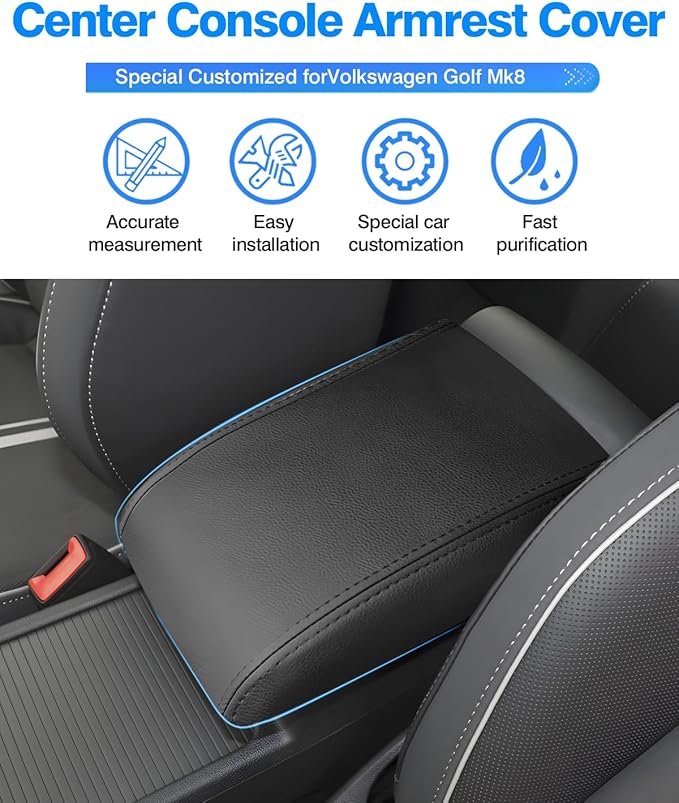 Autorder Center Console Cover for VW Golf Mk8 2022 2023 2024 Volkswagen Golf Accessories Armrest Cover Anti-Scratch Middle Console Pad Leather Armrest Protector