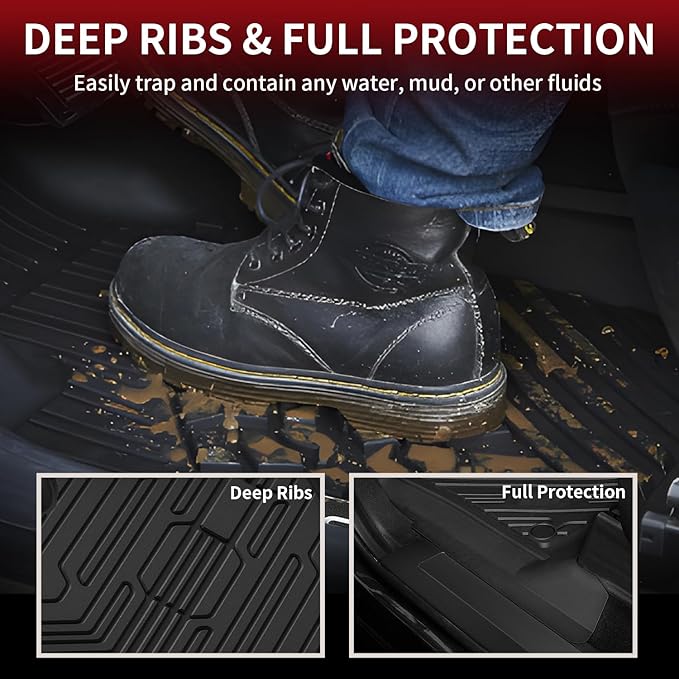 LASFIT Floor Mats for Ford F250 F350 F450 2017-2026 Crew Cab Front Bucket Seat | Rear W/Fold-Flat Storage Carpet Floor Super Duty All Weather Protector TPE Car Floor Liner, 1st & 2nd Row, 3pcs Black