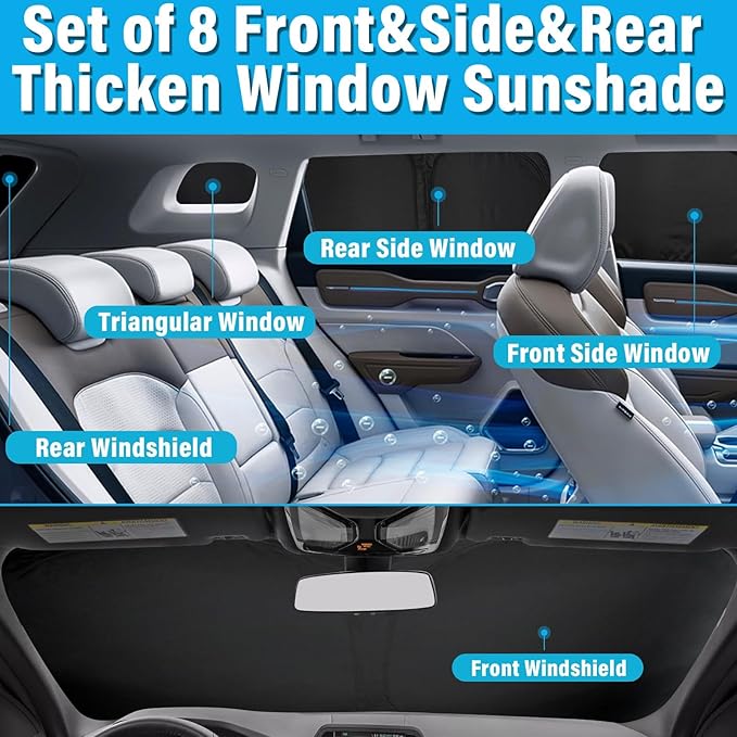 KMF 8pcs Full Window Sun Shades Custom Fit for Kia Sorento 2016-2020 Accessories, Sun Visor Privacy Car Window Covers Sunshade for Windshield Side Rear, UV Block and Blackout for Car Camping/Outdoor