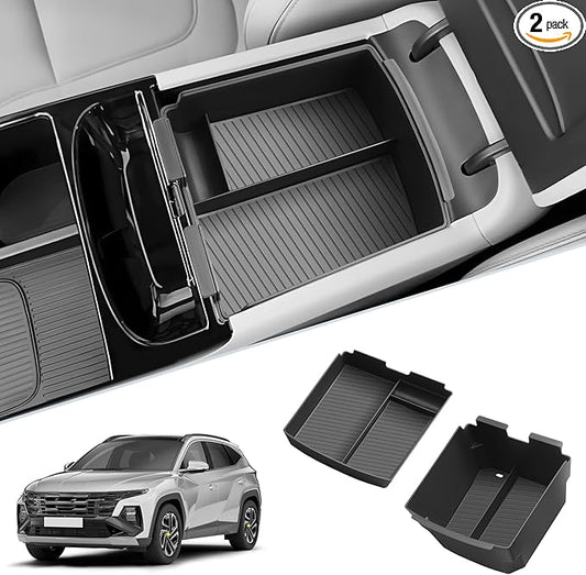 SKTU 2-Pack 2025 2026 Tucson Center Console Organizer for 2025 2026 Hyundai Tucson Limited/Hybrid Console Tray Hyundai Tucson 2025 2026 Accessories with Coin Holder Durable [Double Layers]