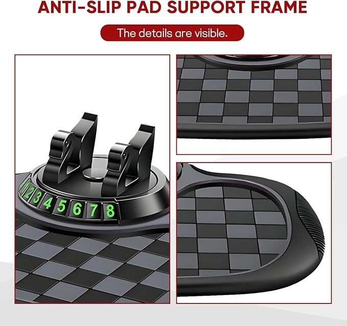 Wuyaoyao Multifunction Car Anti-Slip Mat Auto Phone Holder, PVC Car Dashboard Non-Slip Pad Phone Mount with Temporary Parking Number, Automotive Sticky Dash Pad for Phones, Keys, Gadgets (Black+Gray)