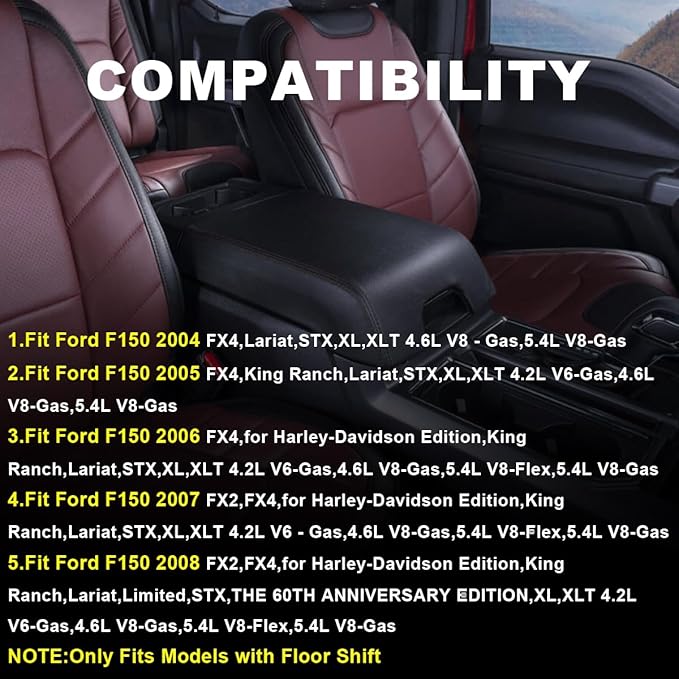 PIT66 Center Console Lid Armrest Cover, Compatible with 2004-2008 Ford F150, 5L3Z1506025AAD, Black