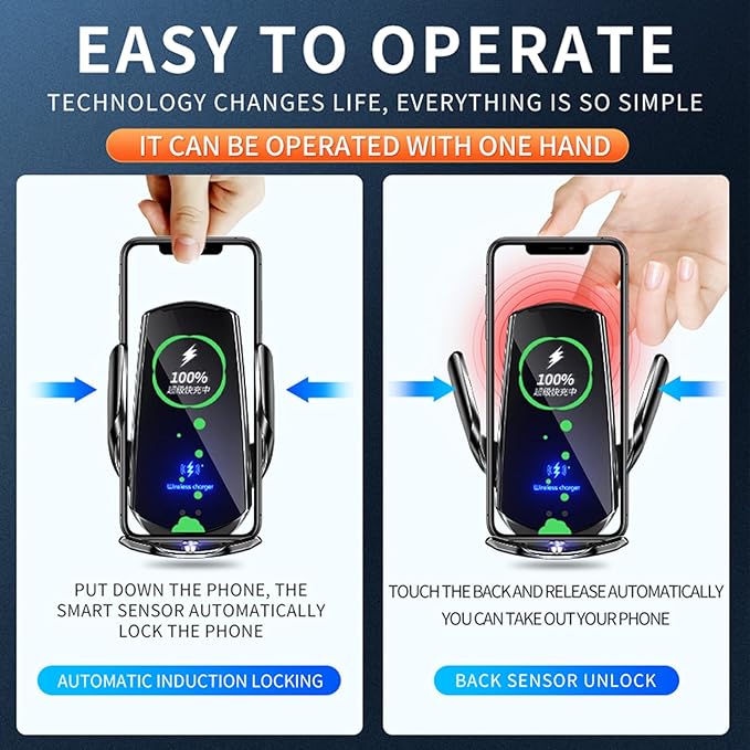 Wireless Car Charger Car Phone Holder Mount Wireless Charging 15W Fast Charging Auto Clamping Car Charger Phone Mount Holder fit for All Android Smartphone(Silver)