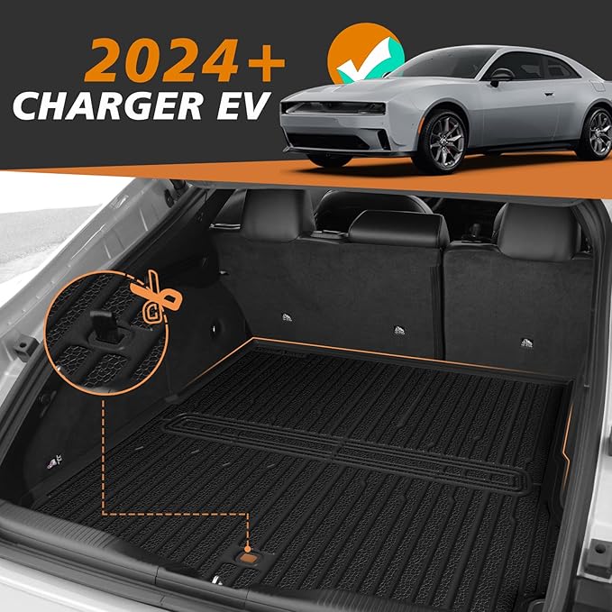 TripleAliners All-Weather Mats Compatible with 2025 2024 Dodge Charger EV Accessories Floor Liners Trunk Cover Custom Fit TPE Heavy-Duty Liners (Trunk Mat)