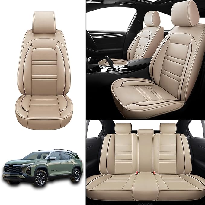 Seat Covers for Equinox 2005-2025 | 5-Seats Leather Seat Covers, Easy to Install Automotive Seat Covers Full Set (Full Set, Beige)