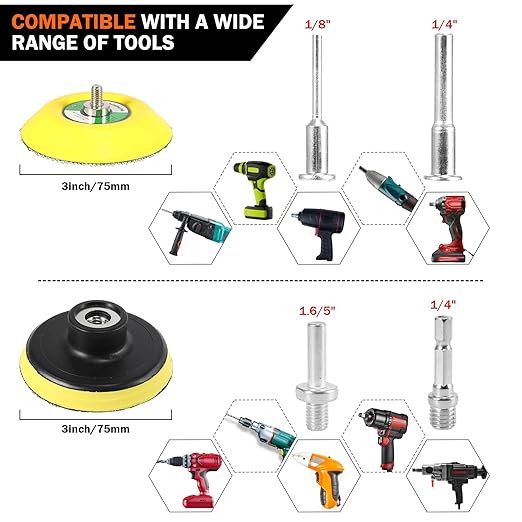 133 PCS Sanding Disc Drill Polishing Kit Sanding Attachment, 3 Inch Wet Dry Headlight Restoration Kit, Hook and Loop Sandpaper Buffing Pads with Rotary Tools