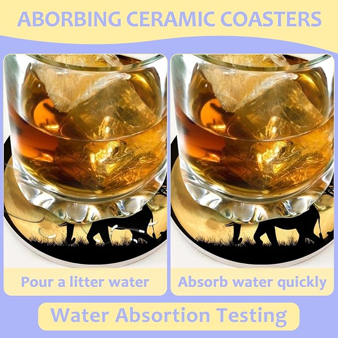 2 Pack Car Cup Holder Coaster-Elephant Full Moon Absorbent Ceramic Coaster, Car Coasters for Cup Holders,Auto Accessories for Women & Men