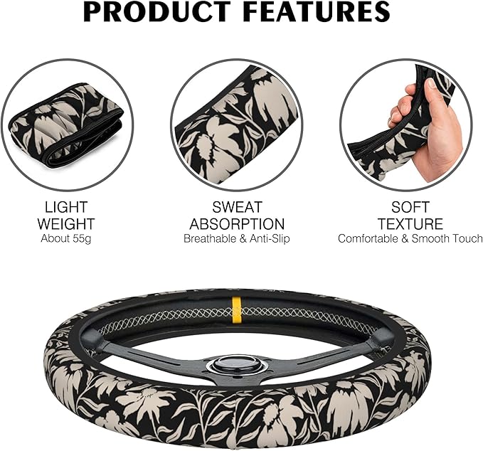 Abstract Flower Steering Wheel Cover, Elastic Non-Slip Steering Wheel Protector,Auto Interior Decor for Women Girls,Universal 15" Fit for Sedans,Trucks