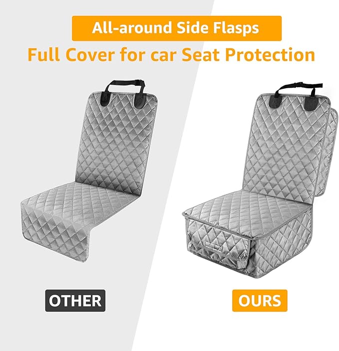 PETICON Waterproof Front Seat Car Cover, Full Protection Dog Car Seat Cover with Side Flaps, Nonslip Scratchproof Front Seat Cover Fits for Cars, Trucks, SUVs, Jeep, Gray (Gray)
