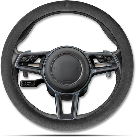 Alcantara Sports Steering Wheel Cover 14.5" to 15" Fit - Anti-Slip Comfort Grip, Durable Soft Suede-Feel Luxury Material for Men Drivers | Fits Sports Cars, Luxury Cars, Sedans, SUVs and EV