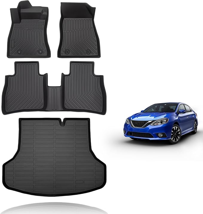 All Weather Car Floor Mats & Cargo Liner Set Fit for Nissan Sentra 2014 2015 2016 2017 2018 2019 Floor Liners Trunk Liner Sentra Cargo Mat Accessories Black