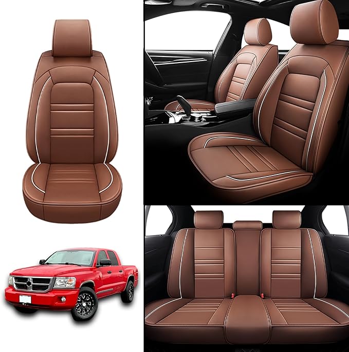 Seat Covers for Dodge Dakota 2000-2011 | 5-Seats Leather Seat Covers, Easy to Install Automotive Seat Covers Full Set (Full Set, Coffee)