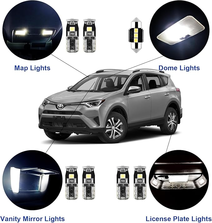 EASY EAGLE LED Interior Car Lights for Toyota-RAV4-2016-2022: 8 Piece Kit White LED Light Bulbs - Super Bright 6000K + Install Tool