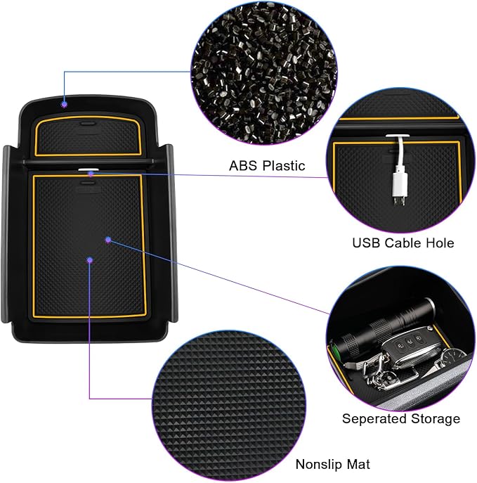 SXCY Fit for 2024 2025 Chevy Trax Center Console Organizer Tray 2024 2025 Chevy Trax Accessories(LS LT 1RS 2RS ACTIV) Armrest Storage Box Console Tray for 2024 2025 Trax Console Organizer Yellow Mats