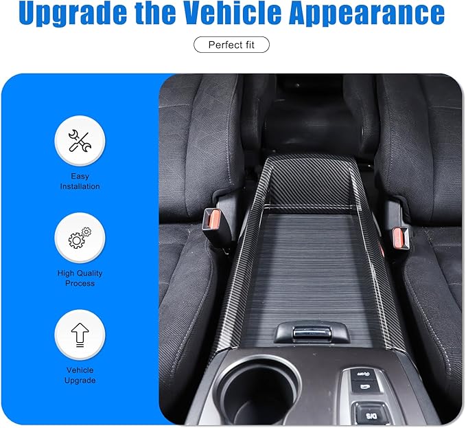 Armrest Box Frame Trim for Honda Pilot 2016-2022/ Ridgeline 2020-2023/ Passport 2019-2023 Accessories, ABS Center Console Armrest Box Frame Protective Cover (Carbon Fiber Pattern)