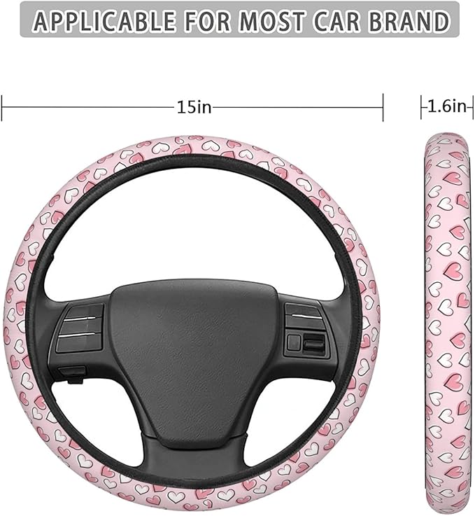 Dujiea Love Heart Elastic Stretch Steering Wheel Cover, Anti-Slip and Durable Car Steering Wheel Accessories for Women Men, 15 Inch Universal Fit Car, Truck, SUV