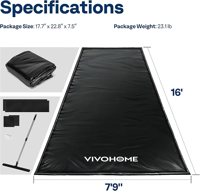 VIVOHOME Containment Mat (7'9" x 16') with Stay Put Corner, PVC Garage Floor Mats, Heavy Duty Garage Parking Mat with a Squeegee,Black