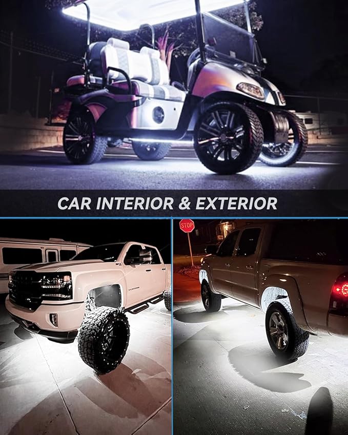 12V Led Light Strip 24" Connectable White Led Strip Lights for Cars Golf Cart Motorcycle Boat Trucks Waterproof Interior& Exterior, 4Pack