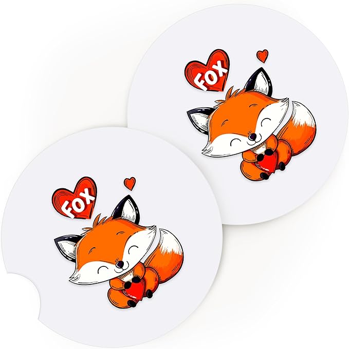 2 Pack Fox Car Cup Holder Coaster, Cute Car Interior Accessories Drink Coaster for Women & Men, Fox Lovers Themed Gifts Stuff Accessories Things Merchandise Items!