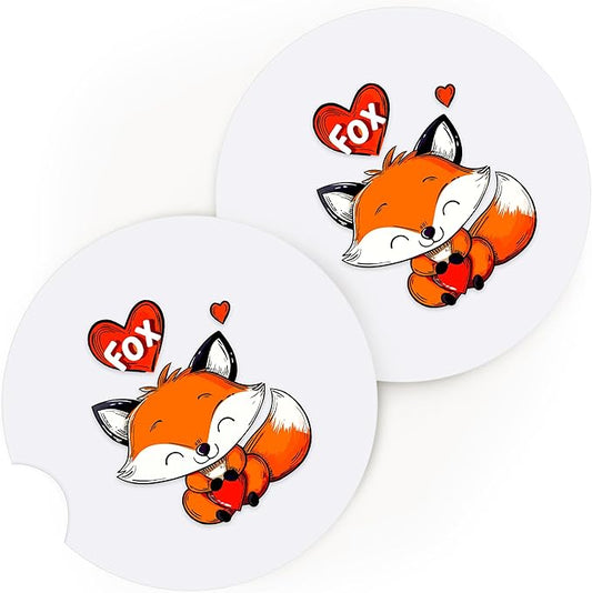 2 Pack Fox Car Cup Holder Coaster, Cute Car Interior Accessories Drink Coaster for Women & Men, Fox Lovers Themed Gifts Stuff Accessories Things Merchandise Items!