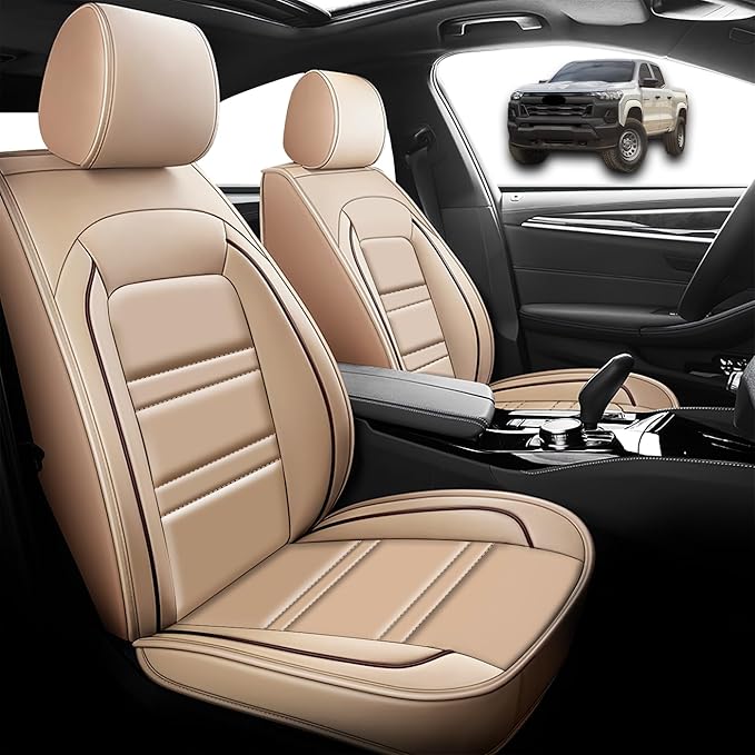 Seat Cover for Chevy Colorado 2004-2025 | Car Seat Covers Front Seats, Waterproof Seat Protectors, Automotive Front Seat Covers (Front Seat, Beige)