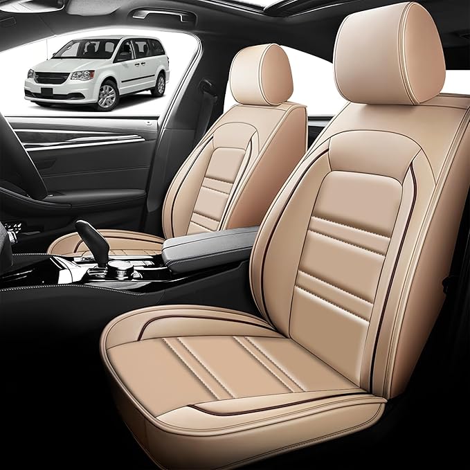 Seat Cover for Dodge Grand Caravan 1999-2020 | Car Seat Covers Front Seats, Waterproof Seat Protectors, Automotive Front Seat Covers (Front Seat, Beige)