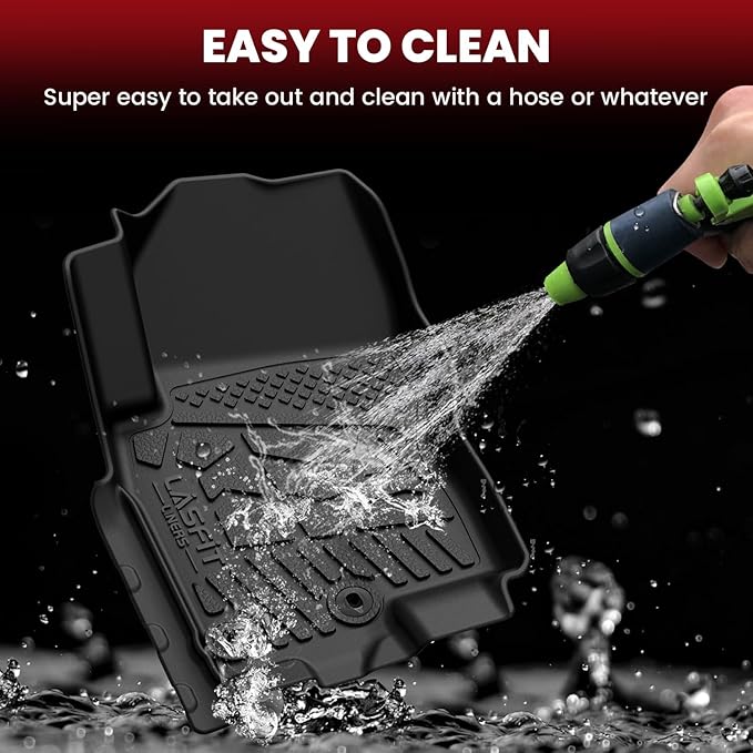 LASFIT Floor Mats for Nissan Frontier 2009-2021 Crew Cab (Not Fit King Cab), All Weather TPE Custom Fit Easy Clean Durable No-Curling Floor Liners for Frontier 1st & 2nd Row Car Mats, Black