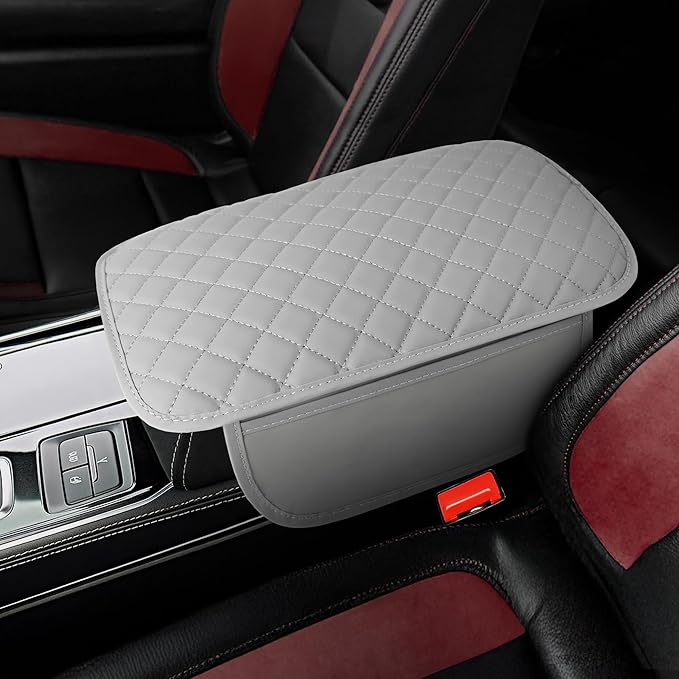 DS Upgraded Car Center Console Cover with 2 Storage,Arm Rest Covers Armrest Cover for Car, Microfiber Leather Car Armrest Cover Cushion, Universal Car Interior Accessories for Vehicles（Gray Longer）