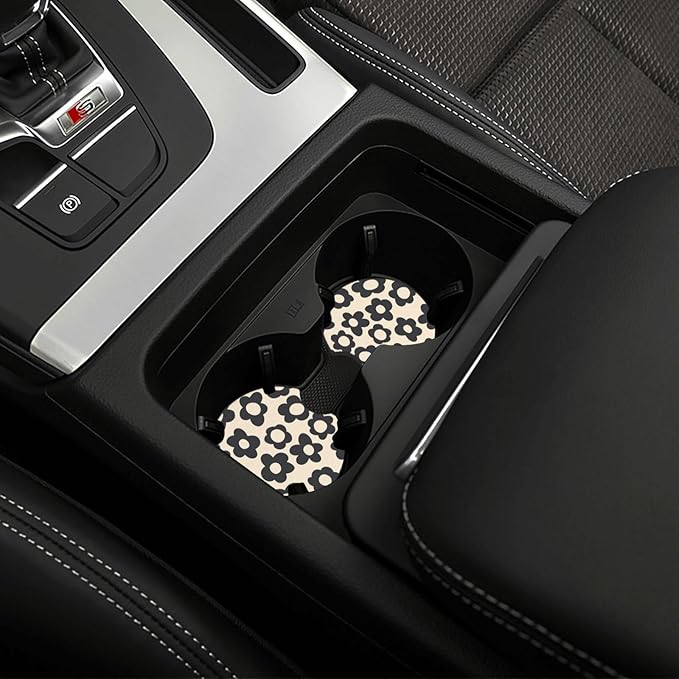 Vintage Black Flowers Steering Wheel Cover for Women Men,Anti-Slip Breathable Car Steering Wheel Cover Elastic Protection with 2 Pieces Car Coasters,Universal 15" Fit Auto,Suvs,Truck