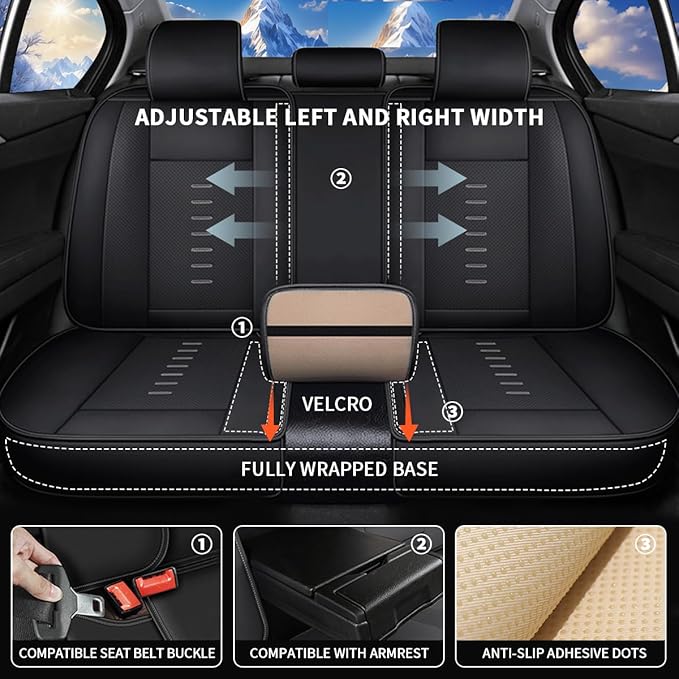 Seat Covers Fit for Chevrolet/Chevy Traverse LS/LS Fleet/L 2018-2024 2025 2 Rows of 5 Seats Seat Covers Breathable 3D Lumbar Support Faux Leather Protector Car Seat Covers (Black Line)