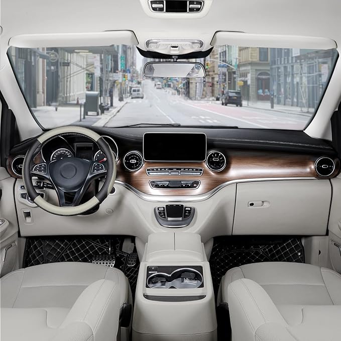 SEG Direct Car Steering Wheel Cover for Medium Standard Size Steering Wheels with 14 1/2-15 inches Outer Diameter, Black and Gray Microfiber Leather