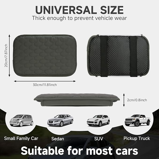 Universal Center Console Cover, with Leather Side Pockets for Car, Middle Console Cover Lid for Truck | Auto | SUV, Interior Accessories Prevent Scratching (Grey, S)