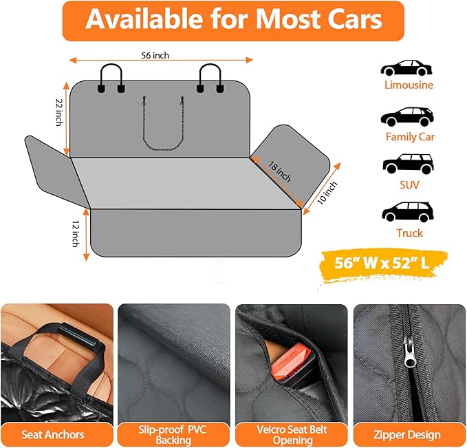 URPOWER Dog Car Seat Cover for Back Seat - Waterproof Bench Seat Cover Fits Middle Armrest for Cars, SUVs & Small Trucks, Nonslip Backseat Dog Covers Rear Seat Protector for Pets and Child