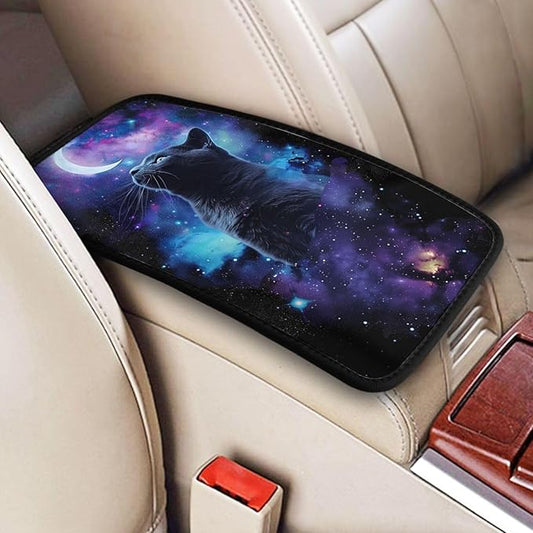 Universal Car Center Console Cushion Pad, Cute Cat and Moon Soft Waterproof Car Center Console Cover Auto Armrest Seat Box Cover Protector for Most Vehicle SUV Truck Car