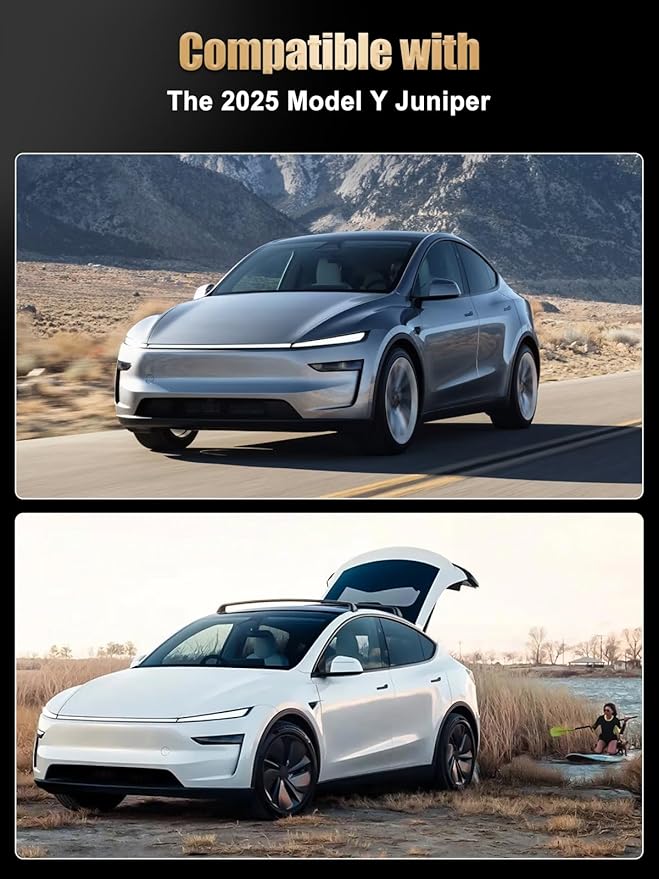 ZIMABLUE Black Yoke Steering Wheel For Tesla Model Y Juniper Accessories 2025, Black Nappa Leather for Tesla Model Y Juniper 2025 With Heating Function,Without stripe