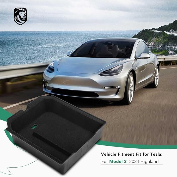 YHTAUTO Center Console Upper Tray Fit 2024 2025 Tesla Model 3 Highland, Center Control Console Storage Box with Sunglass Holder Non-Slip - Flocking Inside Interior Accessories 1PC