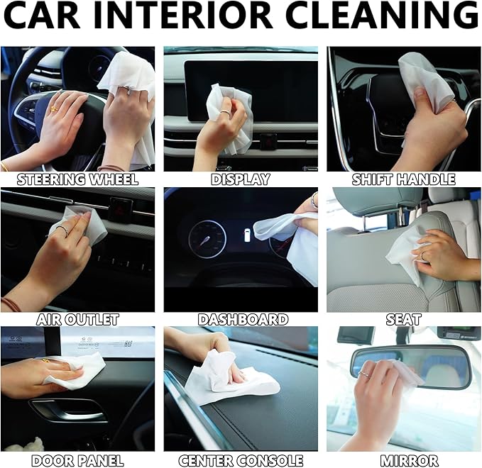 Car Interior Cleaning Wipes, All-Purpose Cleaning Wipes, Cleaning Wipe for Interior Auto Detailing, Multi-Purpose Automotive Wipes for Leather, Dashboard, Steering Wheel, Safe for All Surfaces (60PCS)