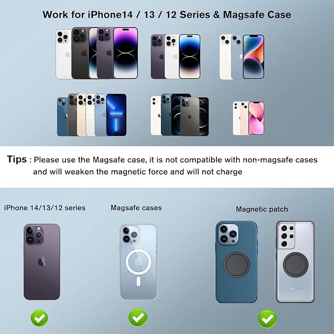 OHLPRO for Magsafe Car Mount Wireless Charger Magnetic Phone Holder Air Vent with Stick on Dashboard Compatible iPhone 16/15/14/13/12 Pro Max Mini,15W Fast Charging