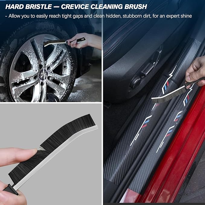 Car Detailing Brushes Set, 8-Piece Auto Detail Cleaning Brush Tool Kit in Ultra-Soft/Middle/Hard, Crevice Brush for Car Interior & Exterior, Leather, Air Vents, Emblems, Wheels Wash & Care