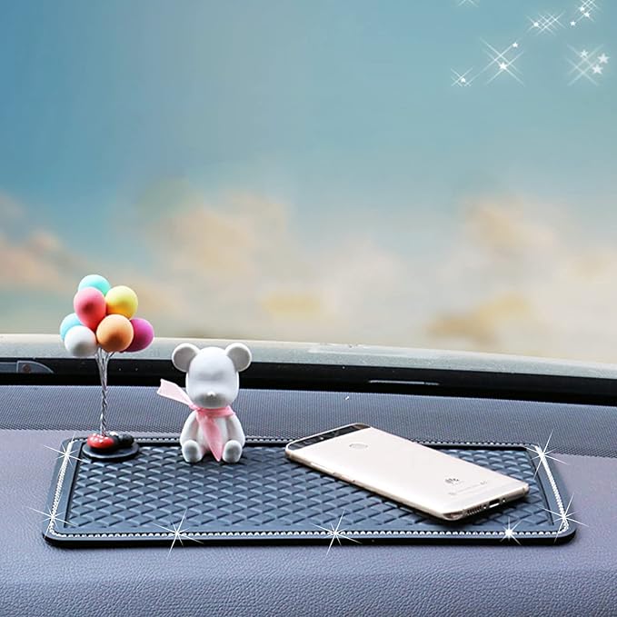 Anti-Slip Car Dash Grip Pad for Cell Phone, Keychains, Sun Glasses,Stand,New Handmade Crystal Rhinestone Mat for Navigation Cell Phone 11.5 x 6 inch (Black)