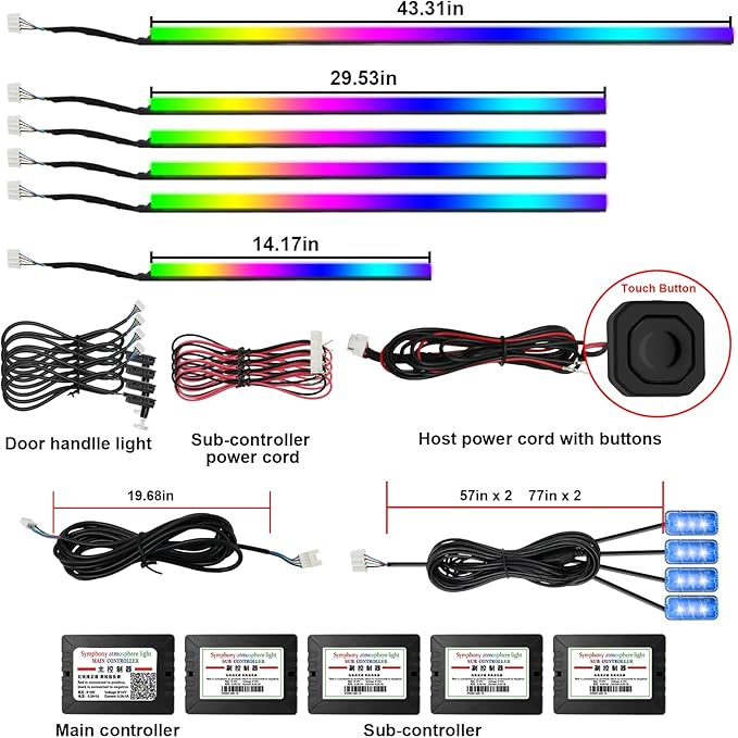 Dreamcolor Acrylic Interior Car Lights, AMKI Car LED Strip Light with APP Control, Car Accessories Car Ambient Neon Light Kit with RGB 14 in 1 and 175 inches 593 LEDs, 16 Million Color Sound Activated