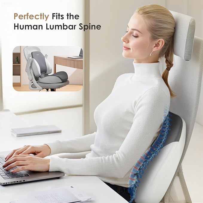 FLORICH Lumbar Support Pillow and Car Seat Cushion for Driving Car Office Chair, Memory Foam Back Support Pillow and Office Seat Chair Cushion for Sciatica Pain Relief - Grey