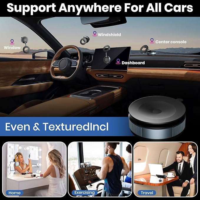 Upgraded 360° Vacuum Magnetic Phone Holder, Vacuum Suction Magnetic Phone Mount with Foldable Phone Holder for Car/Gym/Mirror/Smooth Surface, Suitable with All Smartphones (K007 Black)