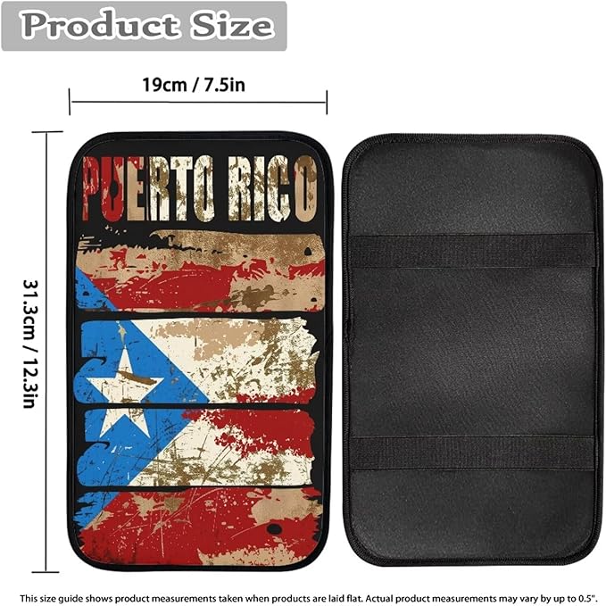 Auto Center Console Pad,Car Armrest Seat Box Cover Protector Universal Fit for Most Vehicle SUV Trucks, Art Poerto Rico Flag