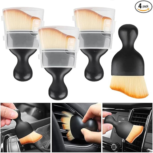 4 Pcs Car Interior Cleaning Tool,Car Interior Detailing Brush,Car Cleaning Brush Dust Collectors, Car Interior Cleaning Soft Brushes,Curved Design Dirt Dust Clean Brushes